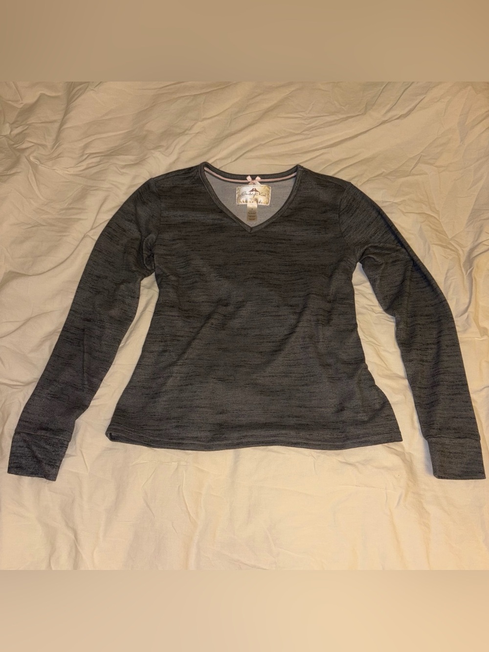 Heathered Dark Gray V-Neck Long Sleeve Tee
